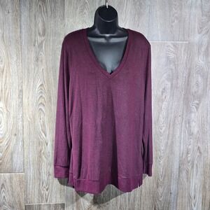 NWT Lucky Brand Women's Long‎ Sleeve V Neck Knit Top Heathered Burgundy Size L